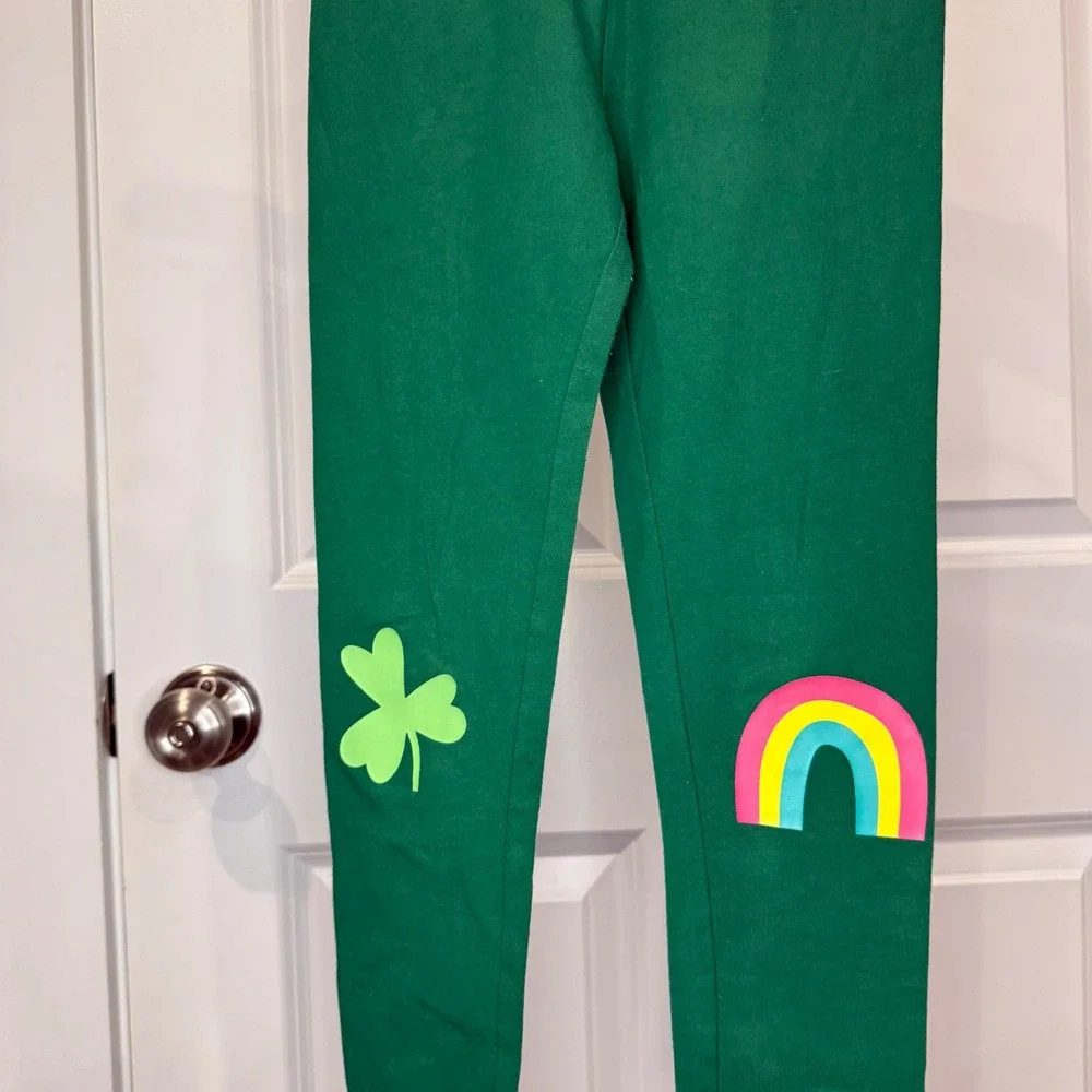 Cat & Jack Girls‎ Green Shamrock Rainbow Leggings Size M 7/8